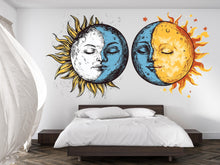 Load image into Gallery viewer, Sun Moon Wall Decal Set, Celestial Wall Sticker, Boho Bedroom Wall Art, Astrology Decor, Mystic Sun Moon Mural, Lunar Solar Decor, 181gm