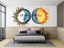 Load image into Gallery viewer, Sun Moon Wall Decal Set, Celestial Wall Sticker, Boho Bedroom Wall Art, Astrology Decor, Mystic Sun Moon Mural, Lunar Solar Decor, 181gm