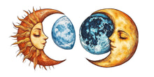 Load image into Gallery viewer, Sun Moon Wall Decal Set, Celestial Wall Sticker, Boho Wall Art, Astrology Decor, Mystic Moon Sun Mural, Cosmic Bedroom Decor, 182gm