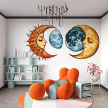 Load image into Gallery viewer, Sun Moon Wall Decal Set, Celestial Wall Sticker, Boho Wall Art, Astrology Decor, Mystic Moon Sun Mural, Cosmic Bedroom Decor, 182gm
