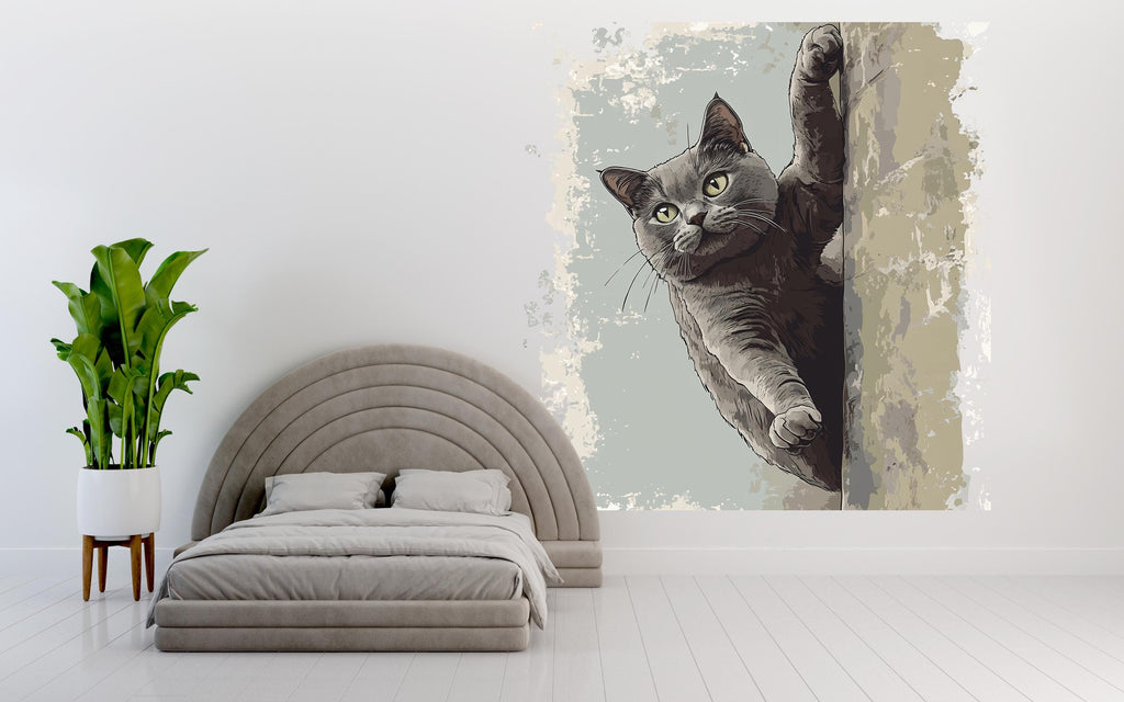 Cat Wall Decal, Peeking Cat Wall Sticker, Cute Animal Wall Art, Kids Room Decor, Nursery Wall Mural, Pet Lover Decor, 183gm