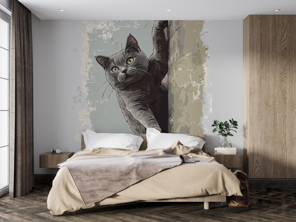 Cat Wall Decal, Peeking Cat Wall Sticker, Cute Animal Wall Art, Kids Room Decor, Nursery Wall Mural, Pet Lover Decor, 183gm
