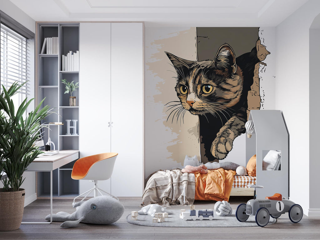 Peeking Cat Wall Decal, Cat Wall Sticker, Cute Kitty Wall Art, Kids Room Decor, Nursery Wall Mural, Pet Lover Gift, 185gm