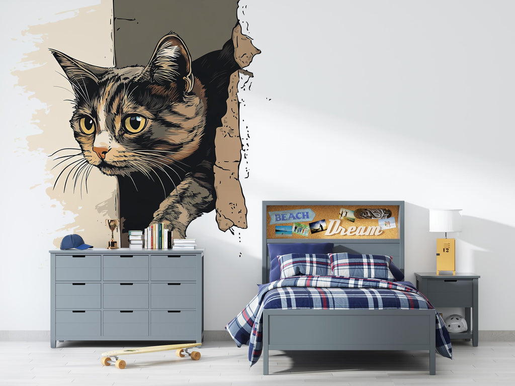 Peeking Cat Wall Decal, Cat Wall Sticker, Cute Kitty Wall Art, Kids Room Decor, Nursery Wall Mural, Pet Lover Gift, 185gm