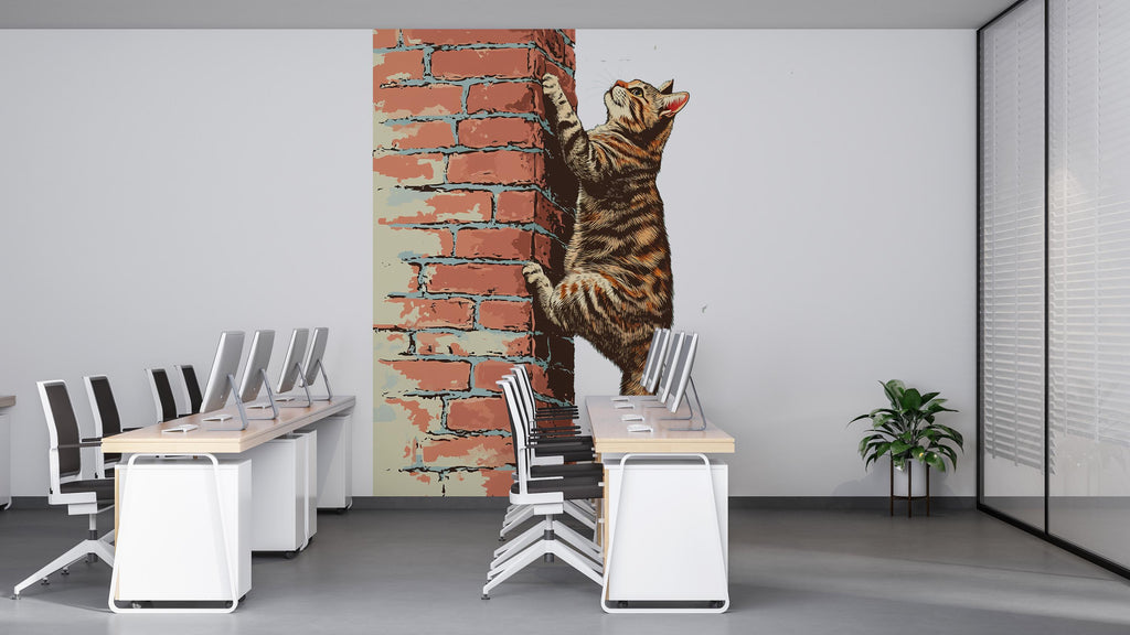 Climbing Cat Wall Decal, Brick Wall Cat Sticker, Cute Kitty Wall Art, Kids Room Decor, Nursery Wall Mural, Pet Lover Gift, 186gm