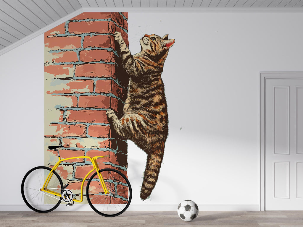 Climbing Cat Wall Decal, Brick Wall Cat Sticker, Cute Kitty Wall Art, Kids Room Decor, Nursery Wall Mural, Pet Lover Gift, 186gm