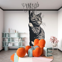 Load image into Gallery viewer, Peeking Cat Wall Decal, Black White Cat Sticker, Cute Kitty Wall Art, Kids Room Decor, Nursery Wall Mural, Pet Lover Gift, 189gm