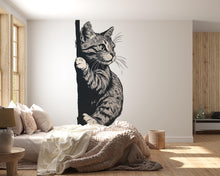 Load image into Gallery viewer, Peeking Cat Wall Decal, Black White Cat Sticker, Cute Kitty Wall Art, Kids Room Decor, Nursery Wall Mural, Pet Lover Gift, 189gm