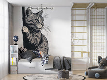 Load image into Gallery viewer, Peeking Cat Wall Decal, Black White Cat Sticker, Cute Kitty Wall Art, Kids Room Decor, Nursery Wall Mural, Pet Lover Gift, 189gm