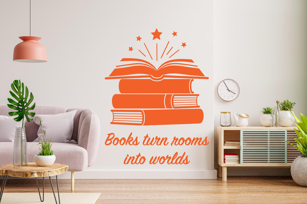 Book wall decals vinyl wall art decals, book shelves decor, library wall decal, education decals, reading room, nurseries school gifts