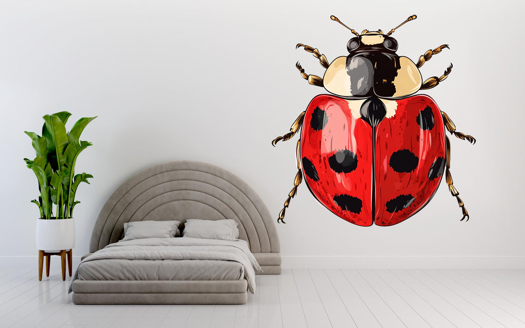 Ladybug Wall Decal, Red Ladybird Sticker, Kids Room Wall Art, Nursery Bug Decor, Insect Wall Mural, Nature Decor, 191gm