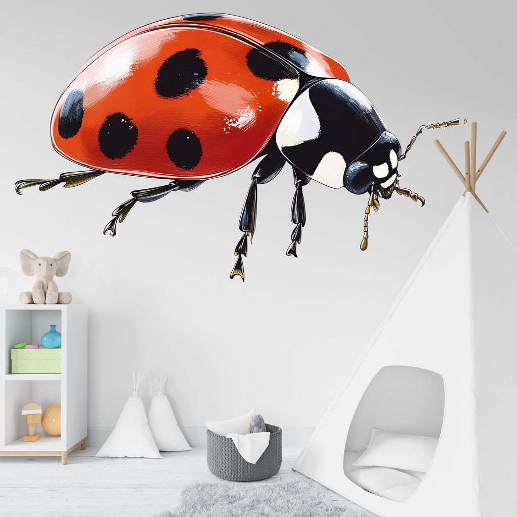 Ladybug Wall Decal, Ladybird Wall Sticker, Kids Room Wall Art, Nursery Bug Decor, Insect Wall Mural, Nature Decor, 192gm