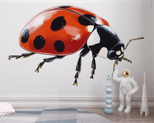 Load image into Gallery viewer, Ladybug Wall Decal, Ladybird Wall Sticker, Kids Room Wall Art, Nursery Bug Decor, Insect Wall Mural, Nature Decor, 192gm