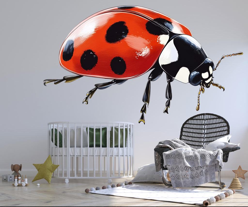 Ladybug Wall Decal, Ladybird Wall Sticker, Kids Room Wall Art, Nursery Bug Decor, Insect Wall Mural, Nature Decor, 192gm