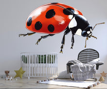 Load image into Gallery viewer, Ladybug Wall Decal, Ladybird Wall Sticker, Kids Room Wall Art, Nursery Bug Decor, Insect Wall Mural, Nature Decor, 192gm