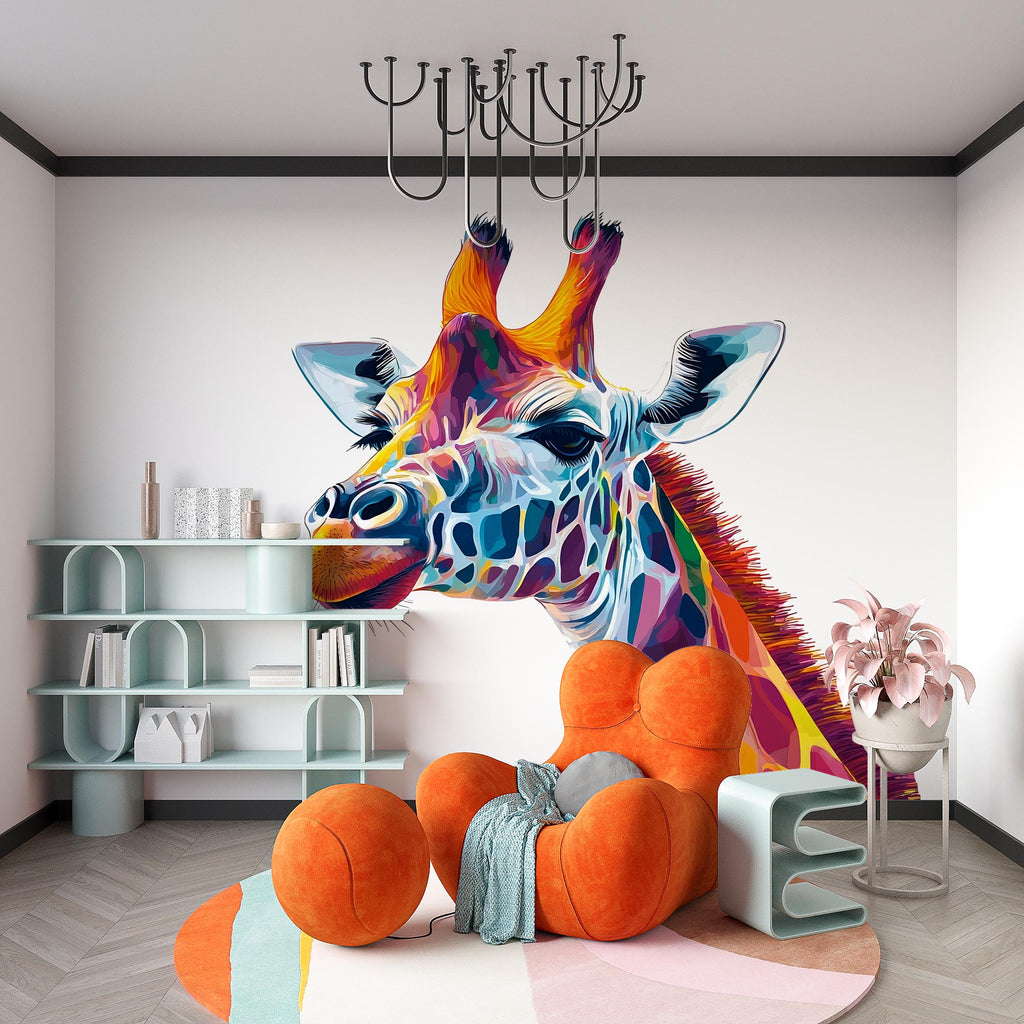 Colorful Giraffe Wall Decal, Giraffe Wall Sticker, Safari Nursery Wall Art, Kids Room Animal Decor, Jungle Wall Mural, 193gm