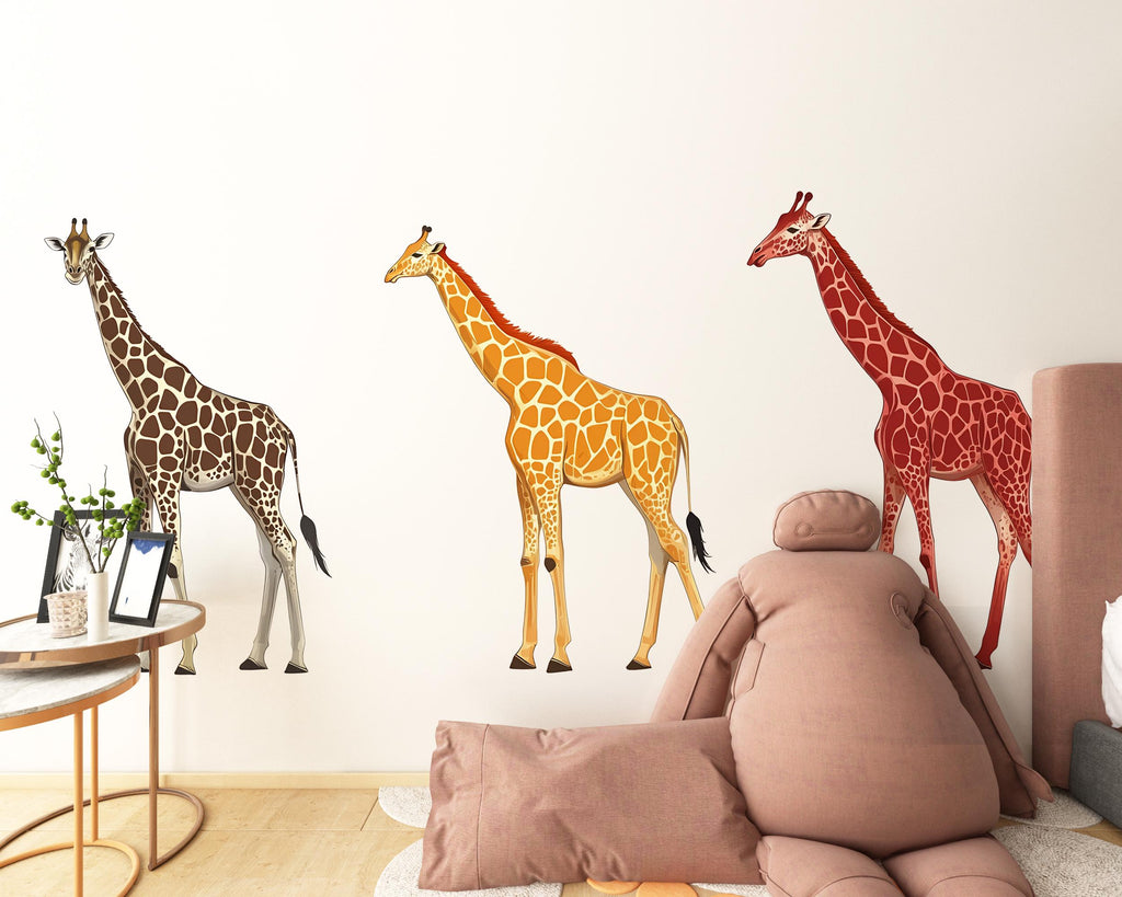 Giraffe Wall Decal Set, Safari Animal Wall Stickers, Kids Room Wall Art, Nursery Animal Decor, Jungle Wall Mural, Giraffe Decor, 195gm