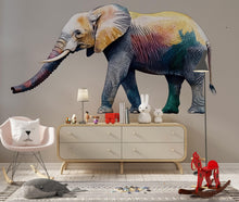 Load image into Gallery viewer, Colorful Elephant Wall Decal, Safari Animal Sticker, Kids Room Wall Art, Nursery Decor, Jungle Wall Mural, 197gm