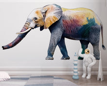 Load image into Gallery viewer, Colorful Elephant Wall Decal, Safari Animal Sticker, Kids Room Wall Art, Nursery Decor, Jungle Wall Mural, 197gm