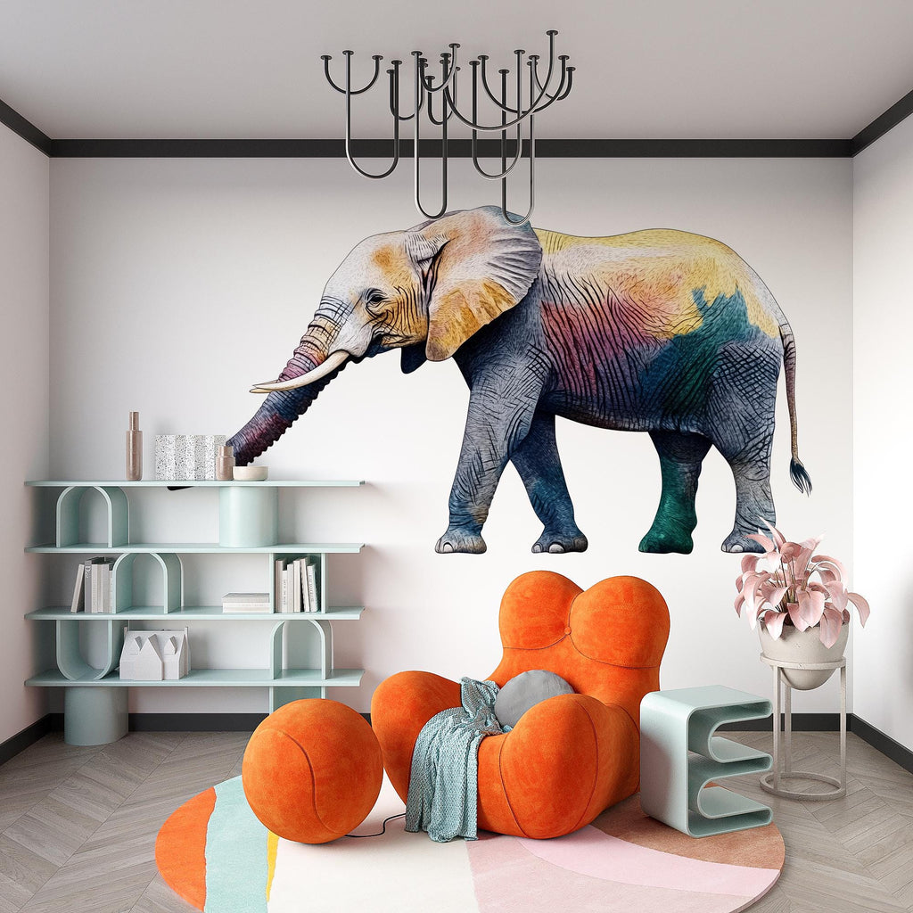 Colorful Elephant Wall Decal, Safari Animal Sticker, Kids Room Wall Art, Nursery Decor, Jungle Wall Mural, 197gm