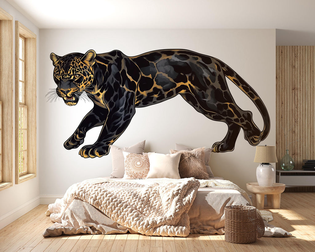 Black Leopard Wall Decal, Panther Wall Sticker, Safari Animal Wall Art, Bedroom Decor, Jungle Wall Mural, 200gm