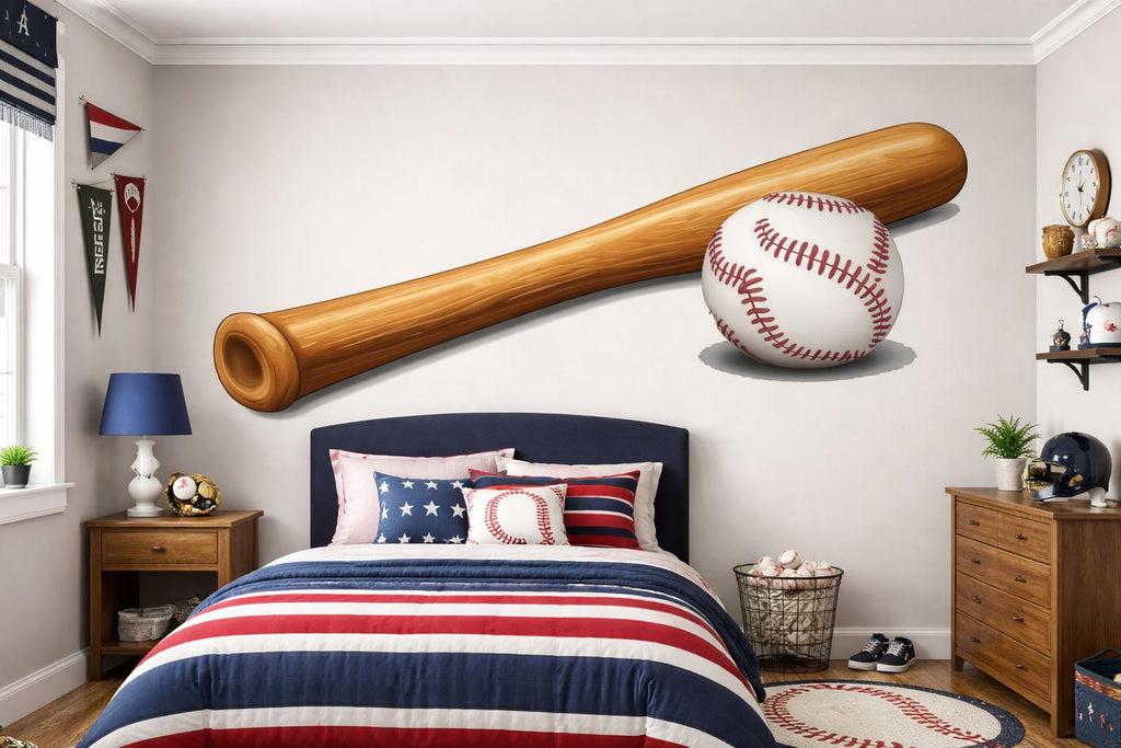 Baseball Bat Wallpaper Baseball Room Wall Decal Sports Wall Mural Peel And Stick Wallpaper Boys Baseball Bedroom Decor Kids Sports Nursery