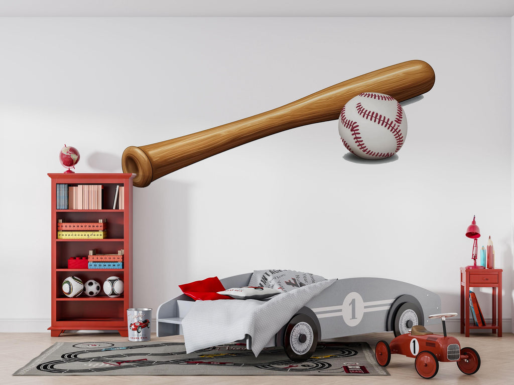Baseball Bat Wallpaper Baseball Room Wall Decal Sports Wall Mural Peel And Stick Wallpaper Boys Baseball Bedroom Decor Kids Sports Nursery
