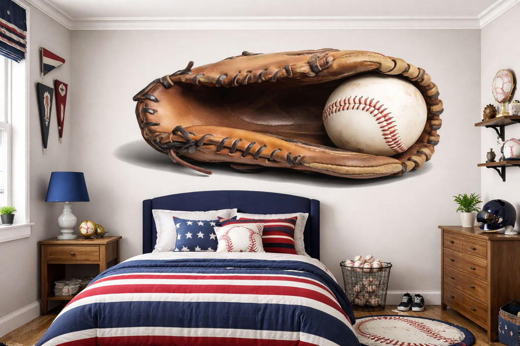 Baseball Glove Wallpaper Boys Baseball Room Wall Decal Sports Wall Mural Peel And Stick Wallpaper Kids Baseball Bedroom Decor Sports Room