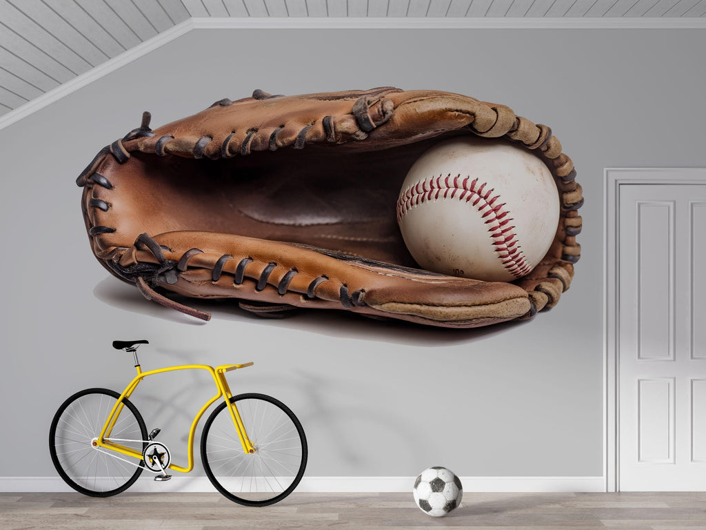 Baseball Glove Wallpaper Boys Baseball Room Wall Decal Sports Wall Mural Peel And Stick Wallpaper Kids Baseball Bedroom Decor Sports Room