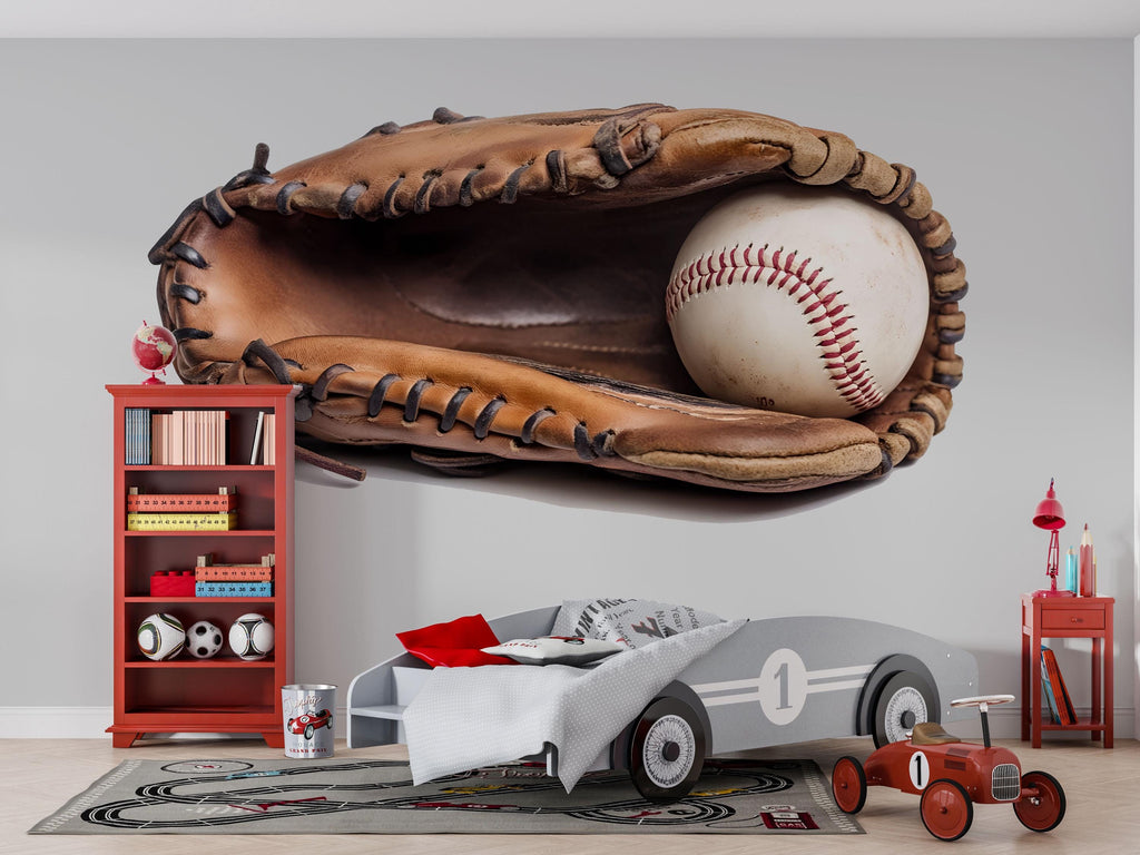 Baseball Glove Wallpaper Boys Baseball Room Wall Decal Sports Wall Mural Peel And Stick Wallpaper Kids Baseball Bedroom Decor Sports Room