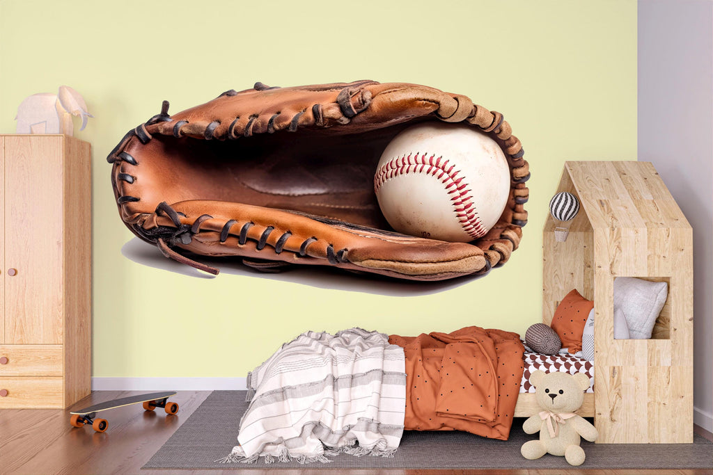 Baseball Glove Wallpaper Boys Baseball Room Wall Decal Sports Wall Mural Peel And Stick Wallpaper Kids Baseball Bedroom Decor Sports Room