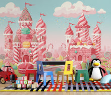 Load image into Gallery viewer, Candy Castle Wallpaper, Sweet Fantasy Wall Mural, Candyland Kids Room Decor, Colorful wall decor