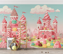 Load image into Gallery viewer, Candy Castle Wallpaper, Sweet Fantasy Wall Mural, Candyland Kids Room Decor, Colorful wall decor