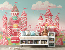 Load image into Gallery viewer, Candy Castle Wallpaper, Sweet Fantasy Wall Mural, Candyland Kids Room Decor, Colorful wall decor