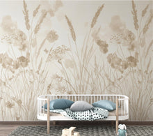Load image into Gallery viewer, Neutral Wildflower Meadow Wallpaper Mural, Scandinavian Botanical Wall Art, Beige Sage Floral Watercolor, Minimalist Modern Farmhouse Decor,