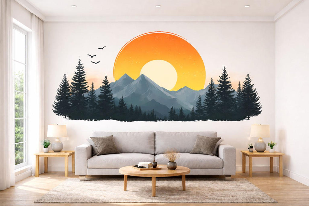 Mountain Sunset Wallpaper Forest Wall Decal Nature Wall Mural Peel And Stick Wallpaper Living Room Bedroom Landscape Wallpaper Modern Decor