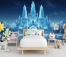 Load image into Gallery viewer, Frozen Ice Castle Wallpaper | Watercolor Winter Wonderland Wall Mural | Crystal Snow Castle Kids Room Decor | Magical Fairy-tale Art