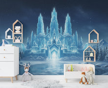 Load image into Gallery viewer, Frozen Ice Castle Wallpaper | Watercolor Winter Wonderland Wall Mural | Crystal Snow Castle Kids Room Decor | Magical Fairy-tale Art