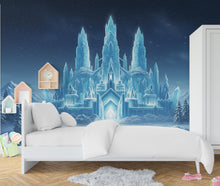 Load image into Gallery viewer, Frozen Ice Castle Wallpaper | Watercolor Winter Wonderland Wall Mural | Crystal Snow Castle Kids Room Decor | Magical Fairy-tale Art