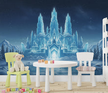Load image into Gallery viewer, Frozen Ice Castle Wallpaper | Watercolor Winter Wonderland Wall Mural | Crystal Snow Castle Kids Room Decor | Magical Fairy-tale Art