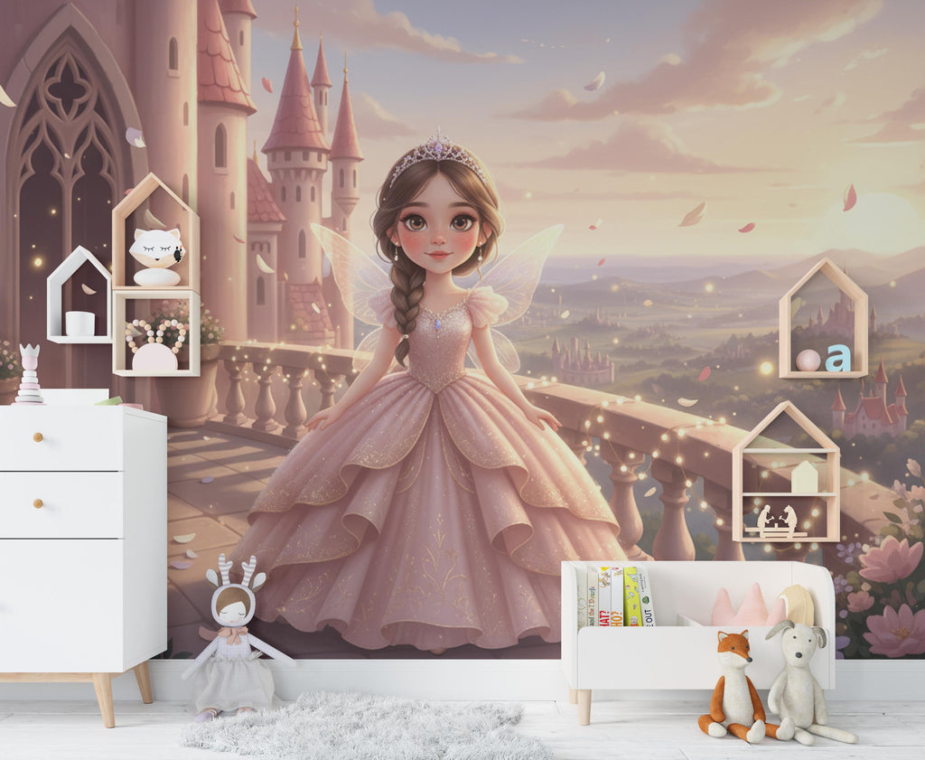 Custom Fairy Princess Portrait, Personalised Girl Wall Art, Princess Castle Wallpaper, Kids Room Decor, Custom Baby, Toddler Birthday Gift