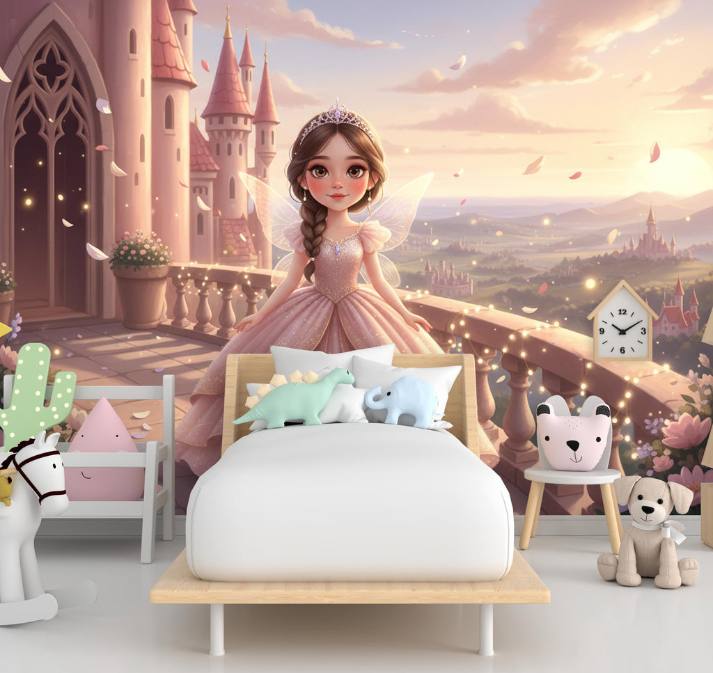 Custom Fairy Princess Portrait, Personalised Girl Wall Art, Princess Castle Wallpaper, Kids Room Decor, Custom Baby, Toddler Birthday Gift