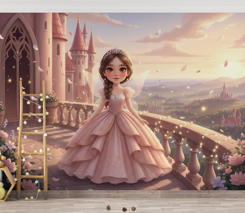 Custom Fairy Princess Portrait, Personalised Girl Wall Art, Princess Castle Wallpaper, Kids Room Decor, Custom Baby, Toddler Birthday Gift