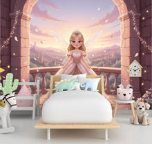 Load image into Gallery viewer, Custom Fairy Princess Portrait, Personalised Girl Wall Art, Princess Castle Wallpaper, Kids Room Decor, Custom Baby, Toddler Birthday Gift