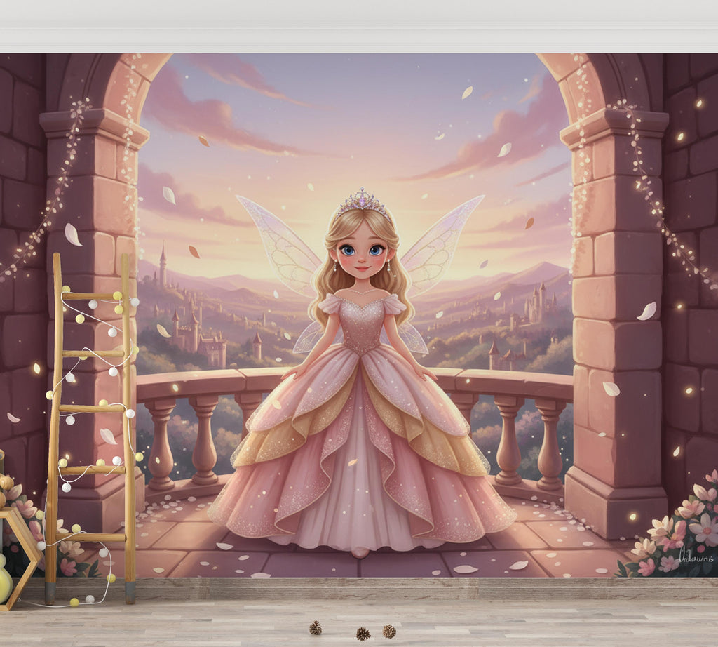 Custom Fairy Princess Portrait, Personalised Girl Wall Art, Princess Castle Wallpaper, Kids Room Decor, Custom Baby, Toddler Birthday Gift