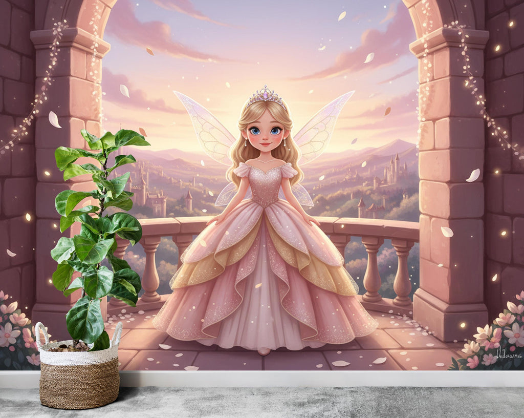 Custom Fairy Princess Portrait, Personalised Girl Wall Art, Princess Castle Wallpaper, Kids Room Decor, Custom Baby, Toddler Birthday Gift