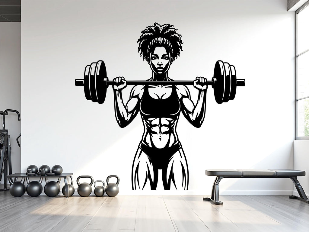 Afro Girl Power Gym Wall Decal: Fitness Motivation Workout Art Sticker
