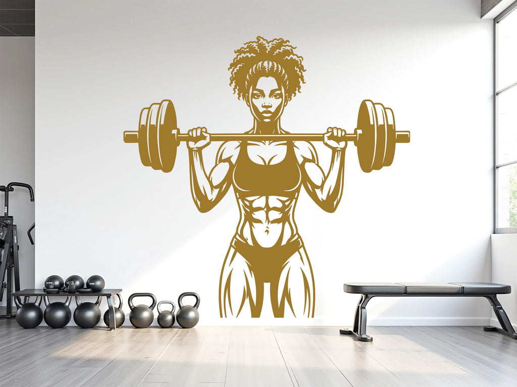 Afro Girl Power Gym Wall Decal: Fitness Motivation Workout Art Sticker