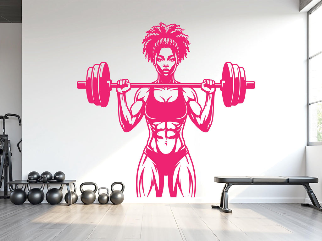 Afro Girl Power Gym Wall Decal: Fitness Motivation Workout Art Sticker