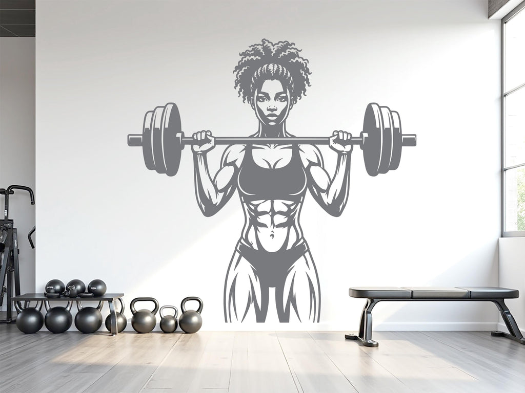 Afro Girl Power Gym Wall Decal: Fitness Motivation Workout Art Sticker